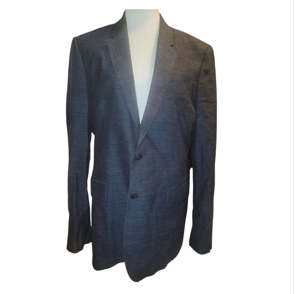 Burberry london charcoal gray wool linen blend suit jacket blazer 52l - Picture 1 of 11